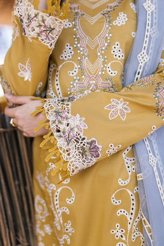 Dhanak-3PC Embroidered Shirt with Organza Embroidered Dupatta- 3145