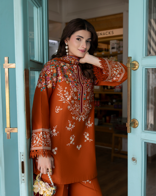 Dhanak-3PC Embroidered Shirt with Chiffon Embroidered Dye N Dye Dupatta - 6399