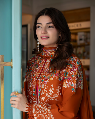 Dhanak-3PC Embroidered Shirt with Chiffon Embroidered Dye N Dye Dupatta - 6399