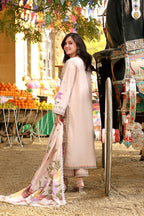 Lawn-3PC Chikankari Embroidered Shirt With Digital Printed Jacquard Dupatta-5245