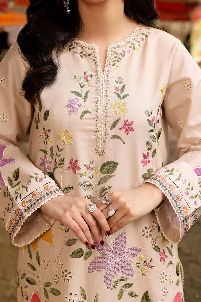 Lawn-3PC Chikankari Embroidered Shirt With Digital Printed Jacquard Dupatta-5245