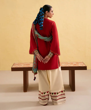Dhanak-3PC Embroidered Shirt with Digital Printed Wool Shawl - 3437