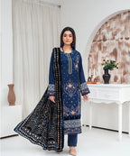 CREATION Dhanak 3PC Chikankari Embroidered Shirt With Velvet Plachi Shawl- 2103