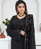 CREATION Dhanak 3PC Chikankari Embroidered Shirt With Velvet Plachi Shawl- 2107
