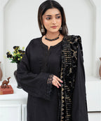 CREATION Dhanak 3PC Chikankari Embroidered Shirt With Velvet Plachi Shawl- 2107