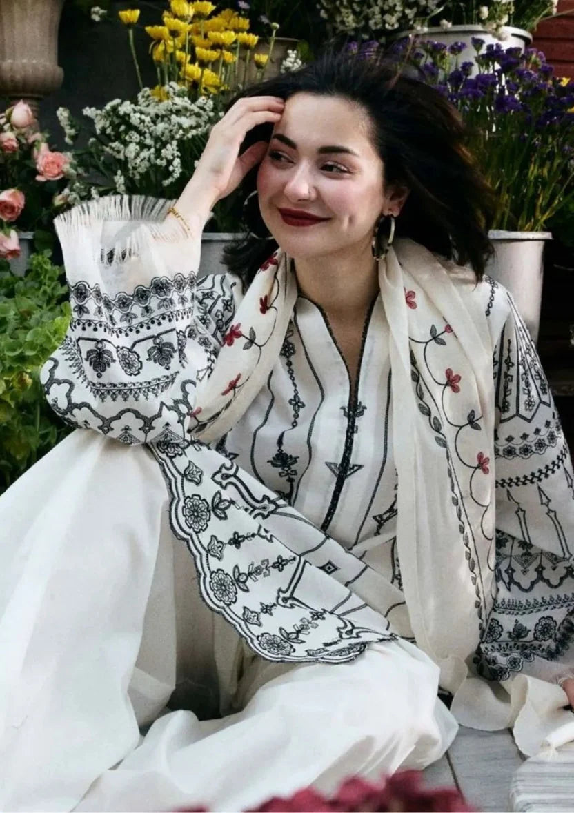Lawn-3PC Embroidered Shirt with Digital Printed Jacquard Dupatta-1383