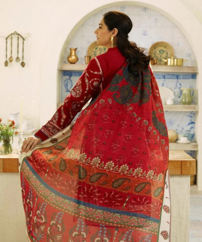3PC Lawn Embroidered Shirt With Printed Jauqard Dupatta-