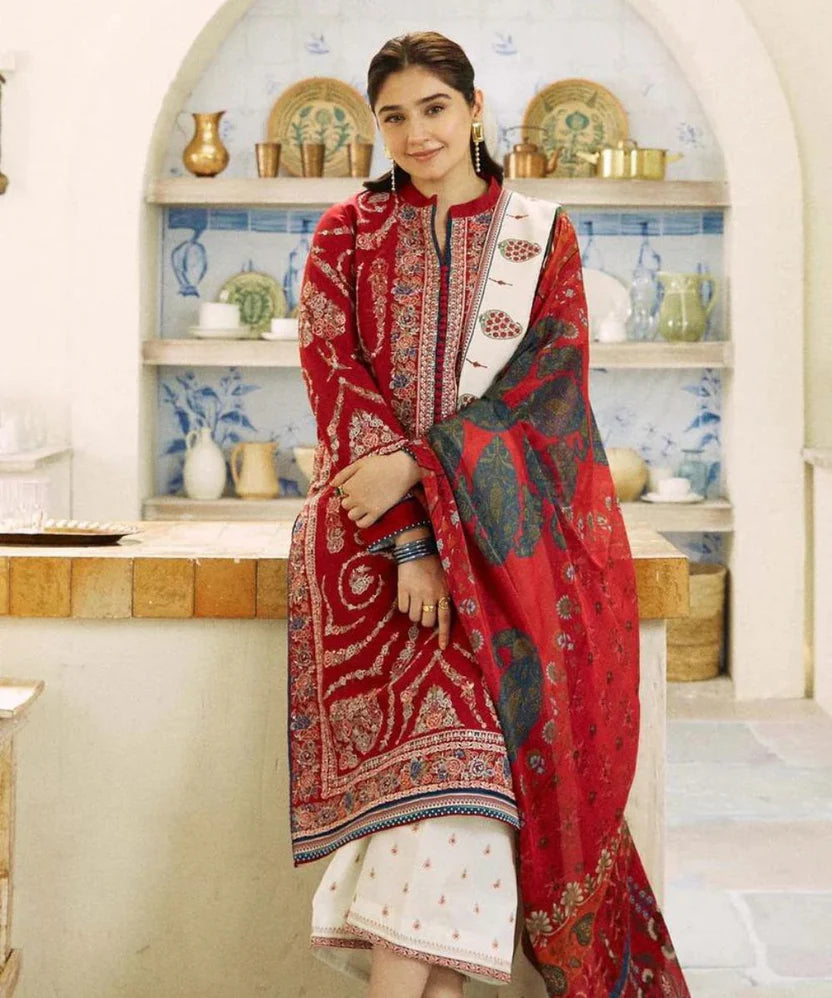 3PC Lawn Embroidered Shirt With Printed Jauqard Dupatta-