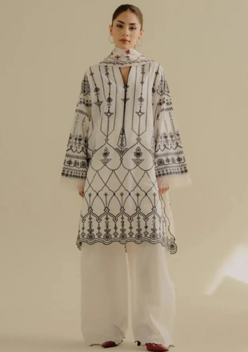 Lawn-3PC Embroidered Shirt with Digital Printed Jacquard Dupatta-1383