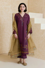 Dhanak -3PC Embroidered Shirt With Organza Embroidered Dupatta-3343