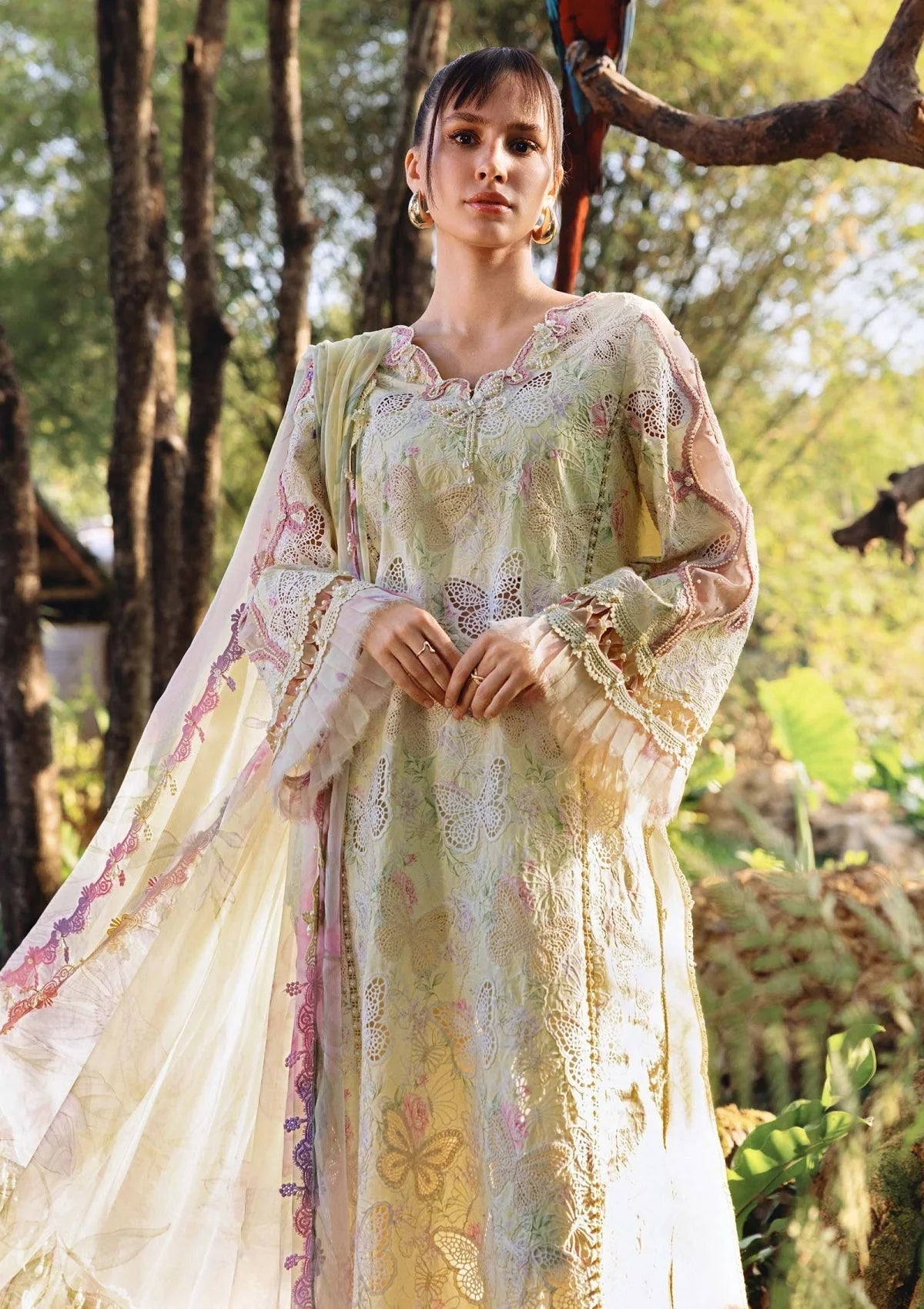 Lawn-3PC Chikankari Embroidered Shirt With Digital Printed Chiffon Dupatta-4022