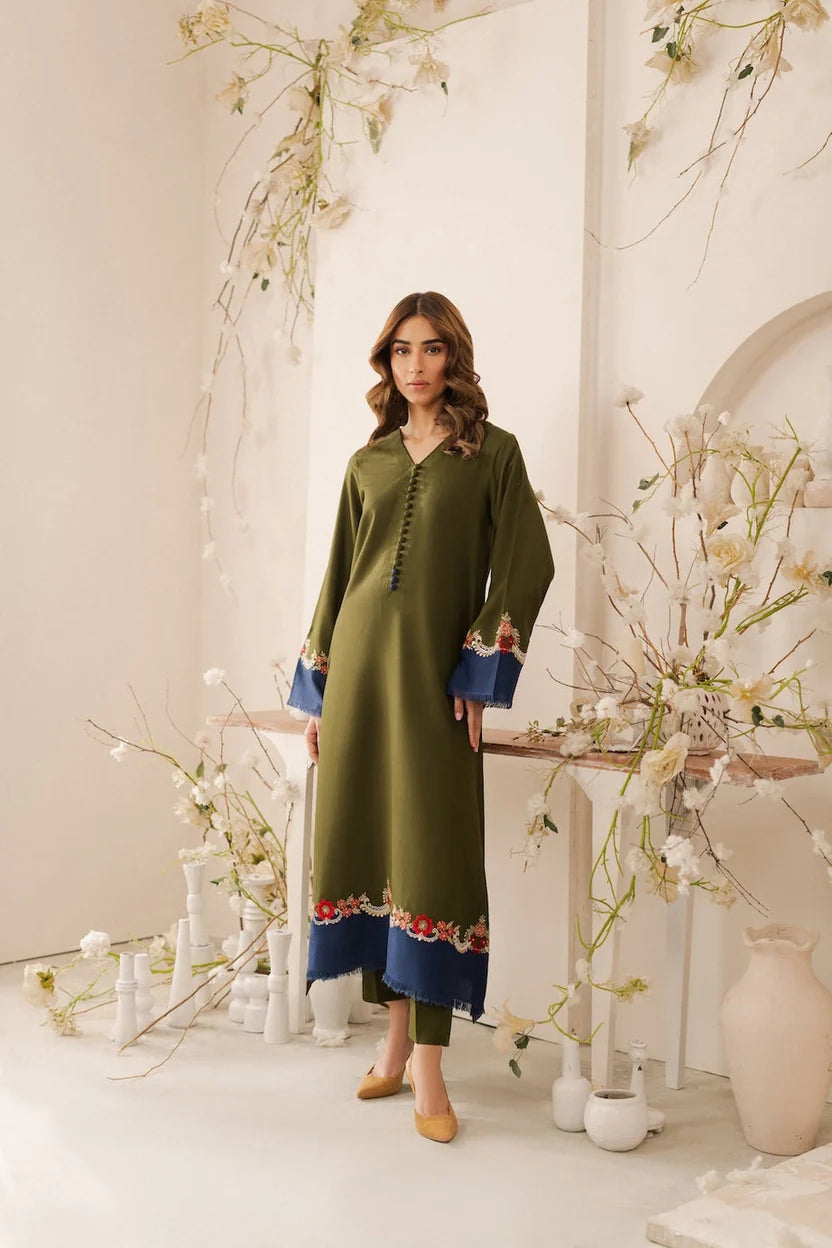 Lawn-3PC Embroidered Shirt with Plain Dyed Chiffon Dupatta-5083
