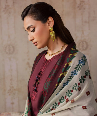Dhanak-3PC Chikankari Embroidered Shirt with Digital Printed Shawl - 6457