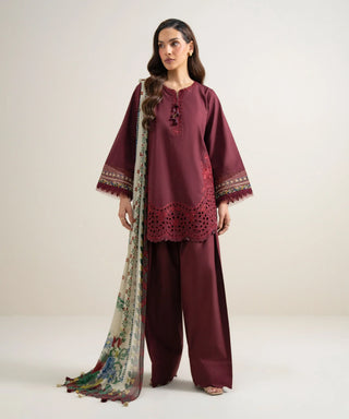 Dhanak-3PC Chikankari Embroidered Shirt with Digital Printed Shawl - 6457