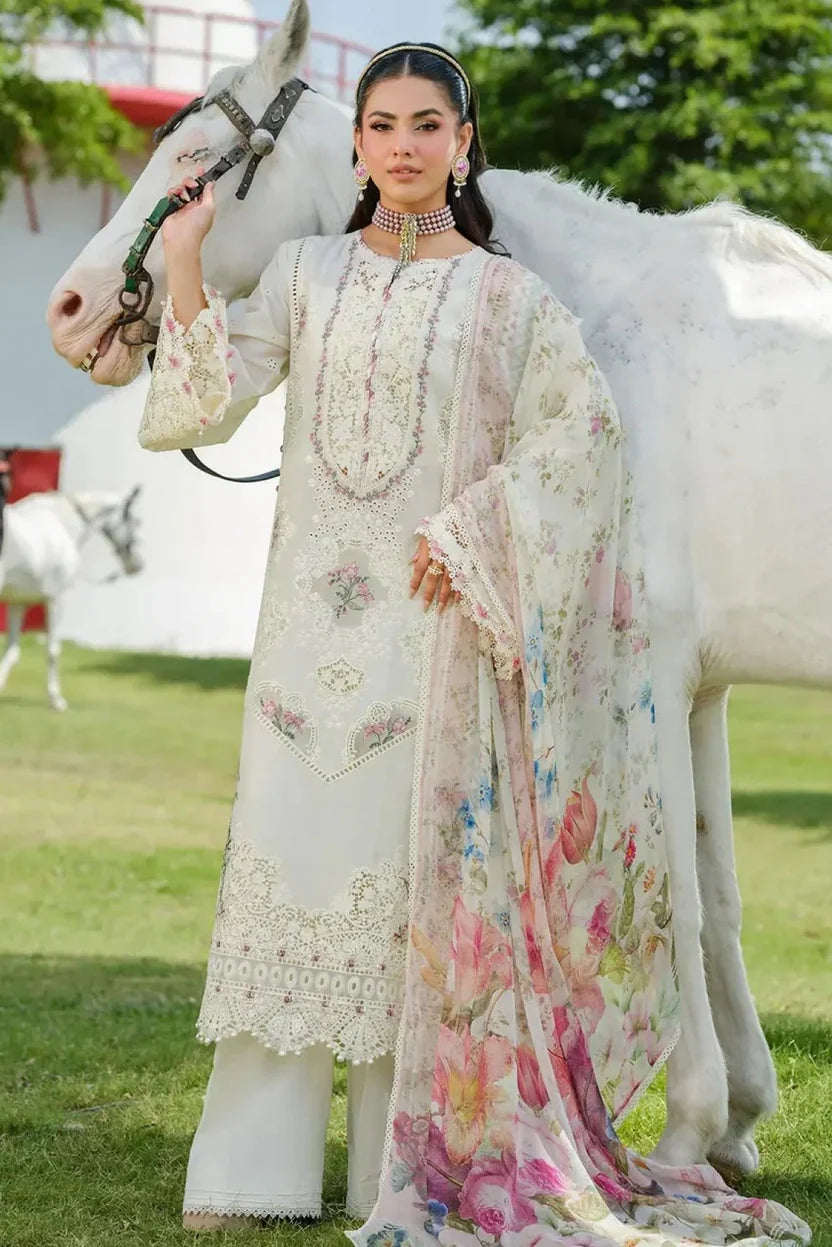 Lawn-3PC Chikankari Embroidered With Digital Printed Jacquard Dupatta-5202
