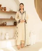 Dhanak-3PC Embroidered Shirt with Chiffon Embroidered Dupatta - 3510