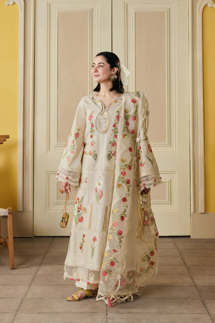 Lawn-3PC Chikankari Embroidered Shirt With Khadi Net Embroidered Dupatta-5389
