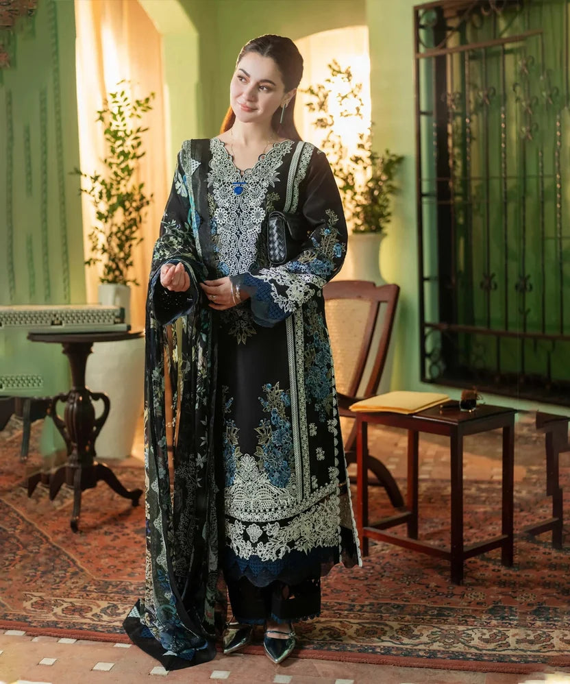 Dhanak-3PC Embroidered Shirt with Digital Printed Wool Shawl - 3467