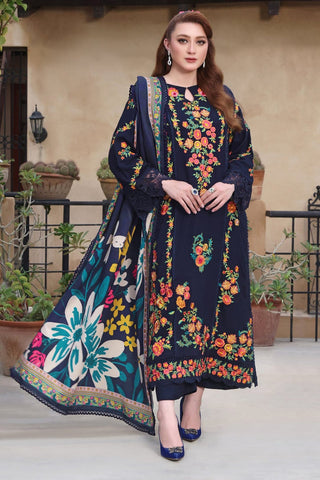 Dhanak-3PC Embroidered Shirt with Digital Printed Wool Shawl - 3545