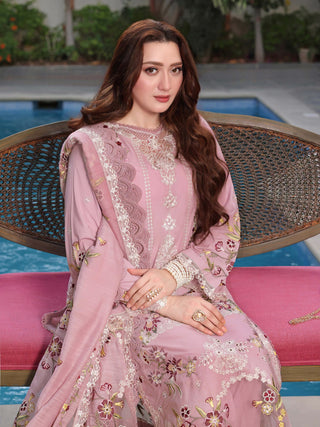 Dhanak-3PC Embroidered Shirt with Khadi Net Embroidered Dupatta - 6436
