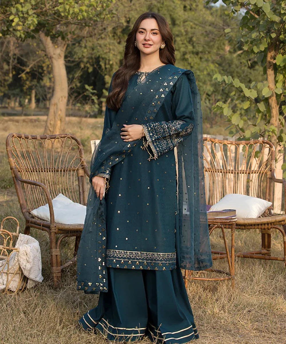 Lawn-3PC Embroidered Shirt with Organza Sequins Embroidered Dupatta-5062
