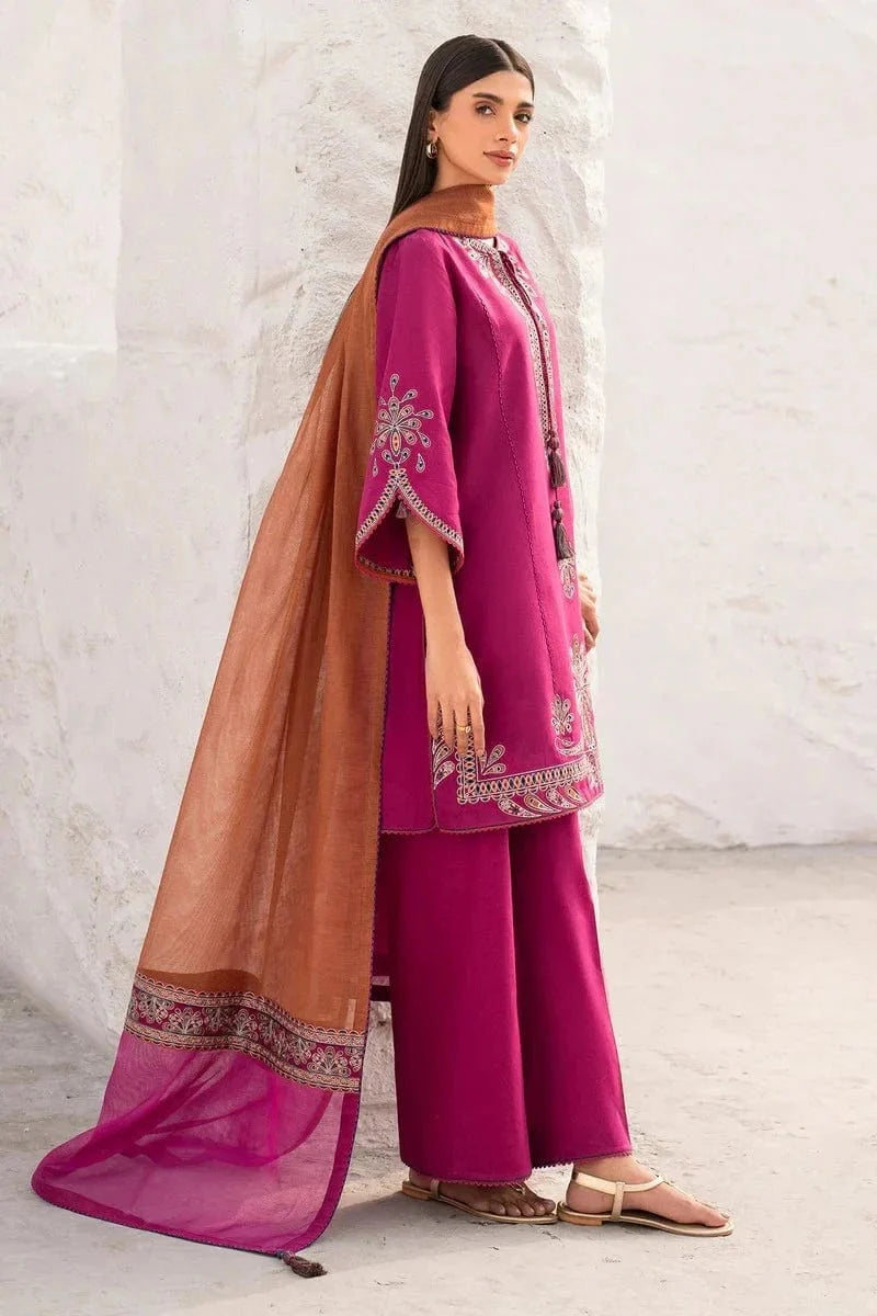 Dhanak-3PC Embroidered Shirt with Digital Printed Wool Shawl -3371