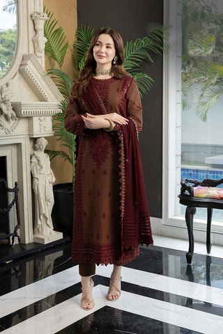 Dhanak-3PC Embroidered Shirt with Chiffon Embroidered Dupatta - 128