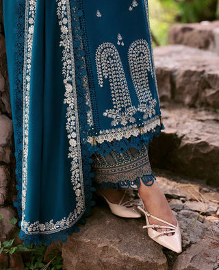 Dhanak 3PC Embroidered Shirt with Dhanak Embroidered Dupatta-3374
