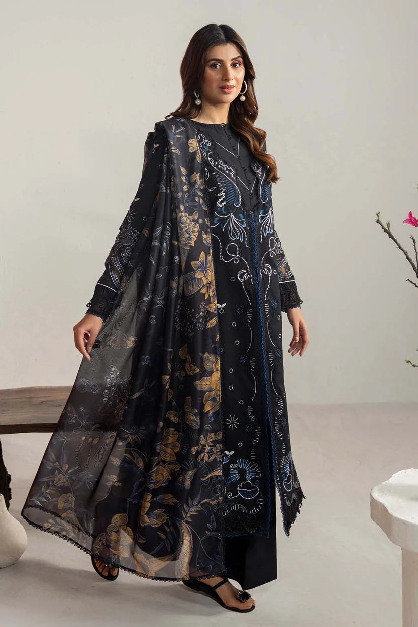 Dhanak-3PC Embroidered Shirt with Digital Printed Wool Shawl- 3365