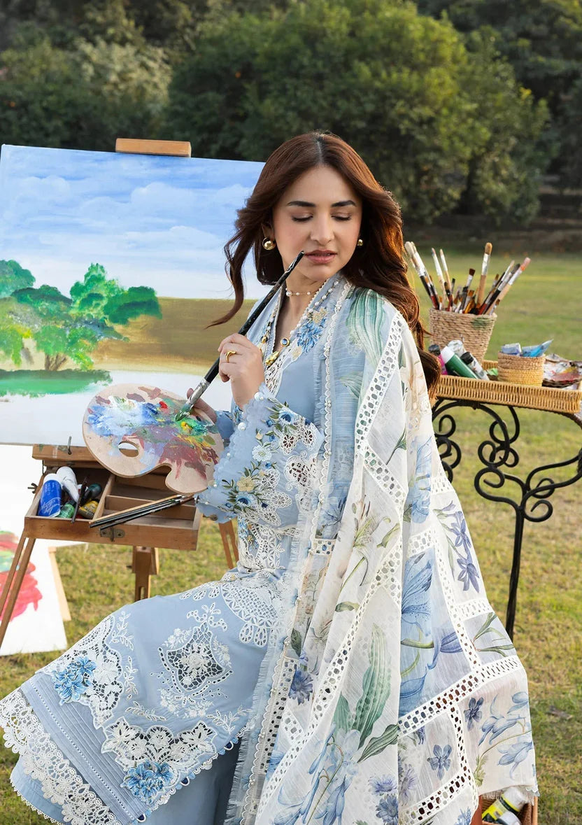 Lawn-3PC Chikankari Embroidered Shirt With Embroidered Jacquard Dupatta-5223