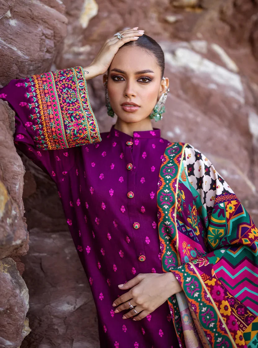 3PC Dhanak Embroidered Shirt With Printed Dupatta-681