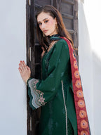 Lawn-3PC Chikankari Embroidered Shirt With Digital Printed Jacquard Dupatta-5338