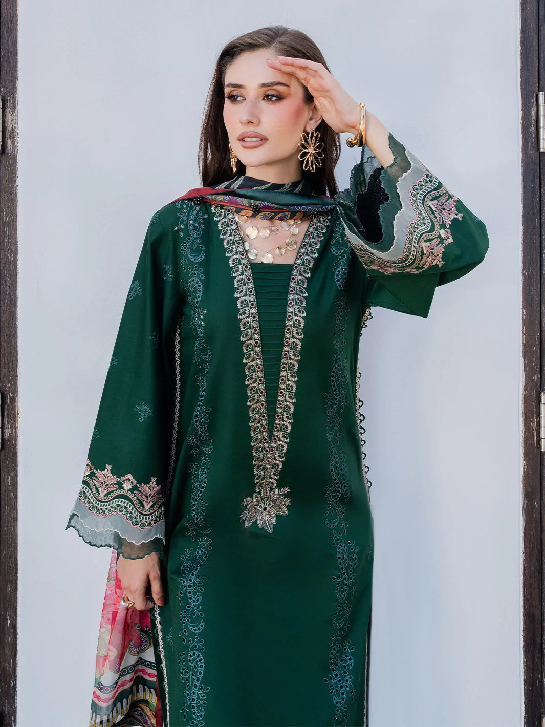 Lawn-3PC Chikankari Embroidered Shirt With Digital Printed Jacquard Dupatta-5338