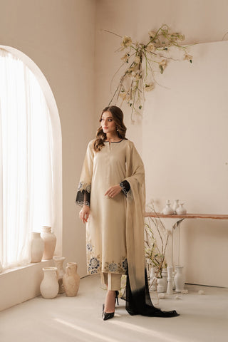 Dhanak-3PC Embroidered Shirt with Chiffon Dye N Dye Dupatta - 6095