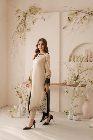 Dhanak-3PC Embroidered Shirt with Chiffon Dye N Dye Dupatta - 6095