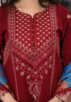 Dhanak-3PC Embroidered Shirt with Digital Printed Wool Shawl - 3527