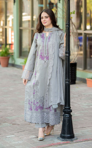 Dhanak-3PC Chikankari Embroidered Shirt with Chiffon Embroidered Dupatta - 6155