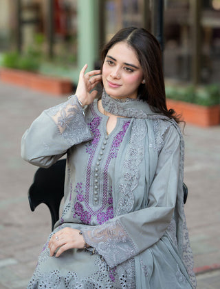 Dhanak-3PC Chikankari Embroidered Shirt with Chiffon Embroidered Dupatta - 6155
