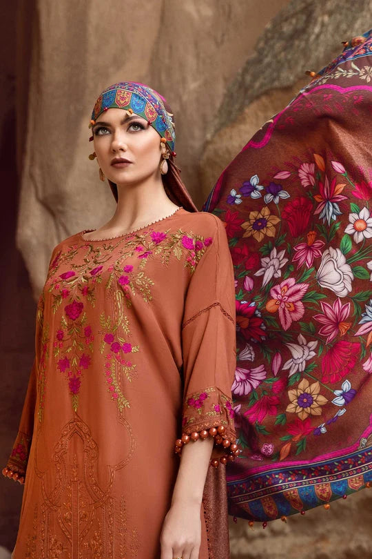 Dhanak-3PC Embroidered Shirt with Digital Printed Wool Shawl - 3462