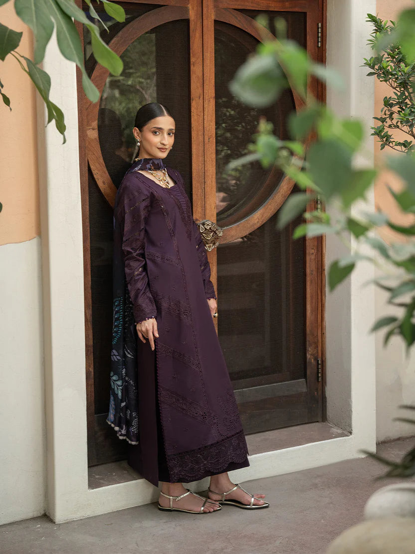 Lawn-3PC Chikankari Embroidered Shirt With Digital Printed Jacquard Dupatta-5347