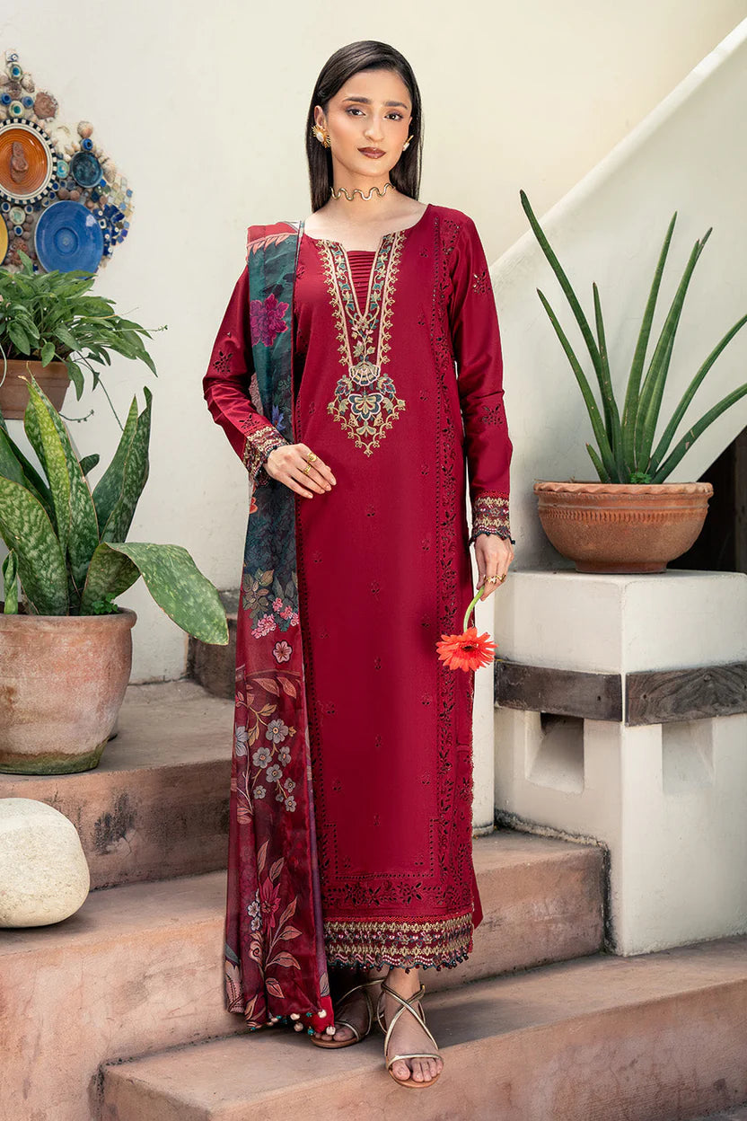 Lawn-3PC Chikankari Embroidered Shirt With Digital Printed Jacquard Dupatta-5346