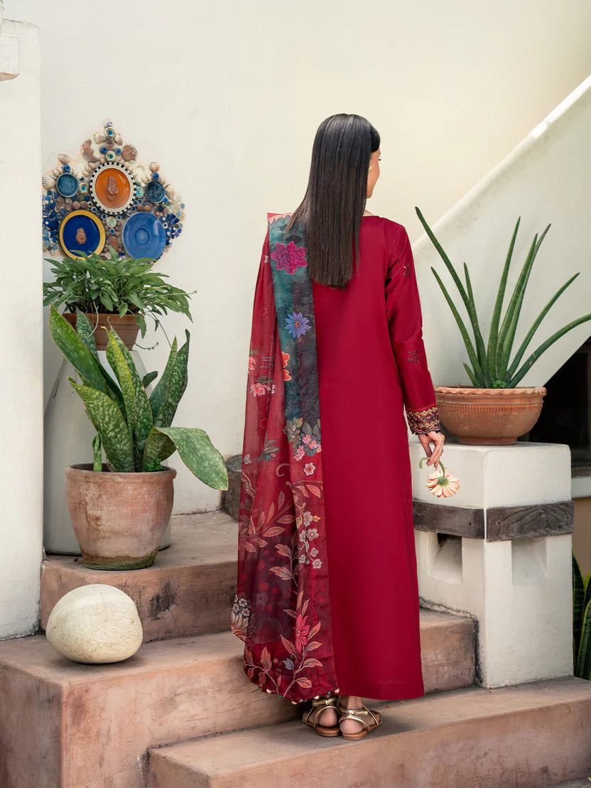 Lawn-3PC Chikankari Embroidered Shirt With Digital Printed Jacquard Dupatta-5346