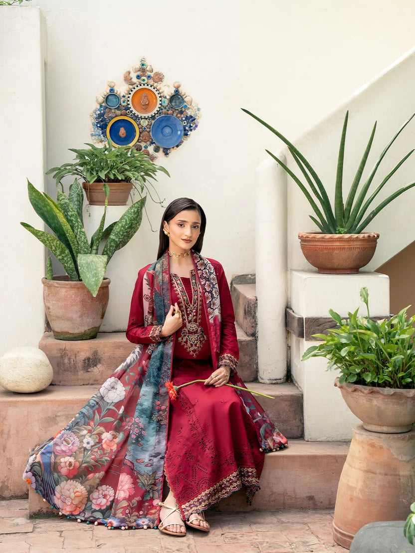 Lawn-3PC Chikankari Embroidered Shirt With Digital Printed Jacquard Dupatta-5346