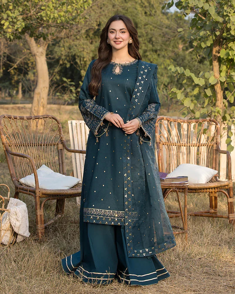 Lawn-3PC Embroidered Shirt with Organza Sequins Embroidered Dupatta-5062