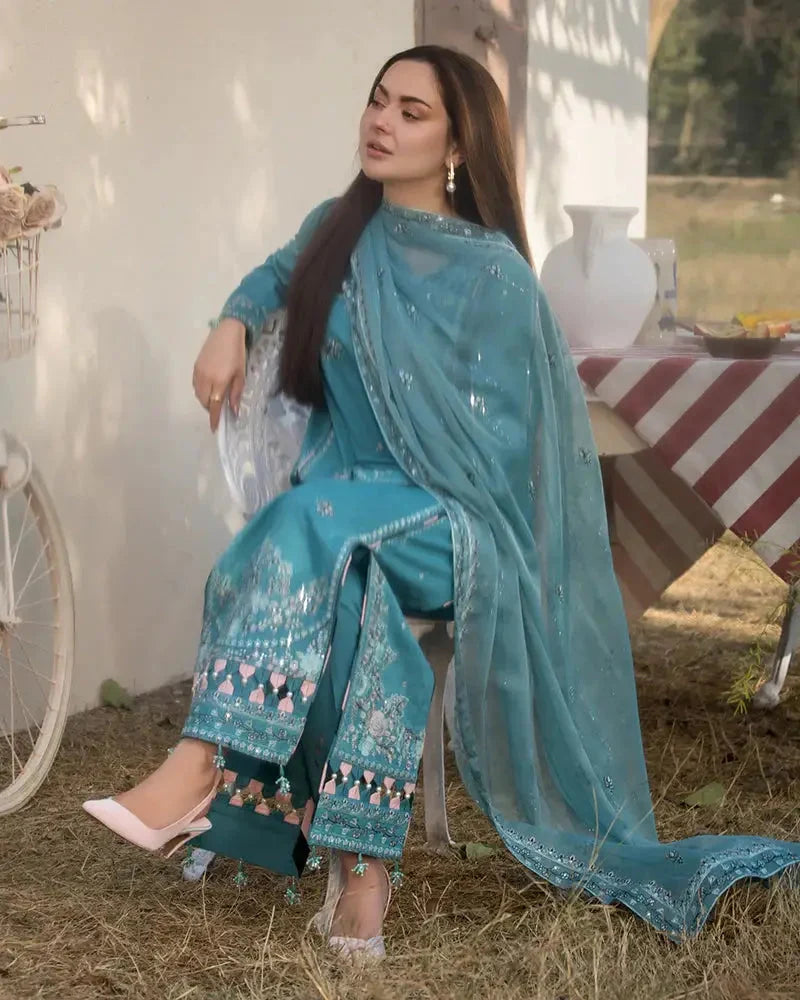 Dhanak-3PC Embroidered Shirt with Chiffon Embroidered Dupatta-3276