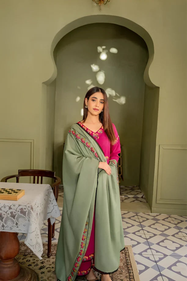 Dhanak 3PC Embroidered Shirt with Dhanak embroidered dupatta-619