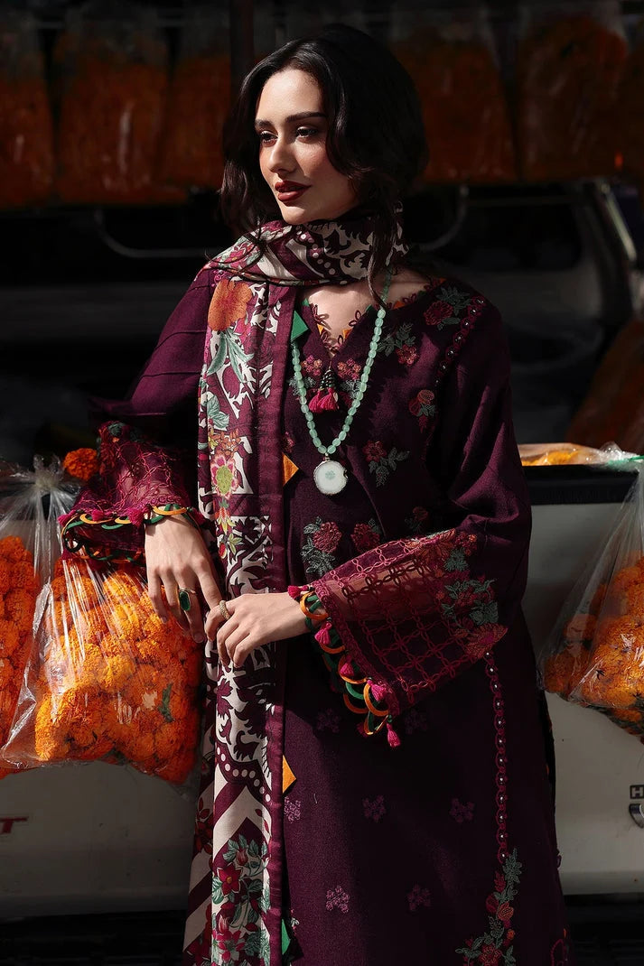 Dhanak-3PC Embroidered Shirt with Digital Printed Wool Shawl - 3555