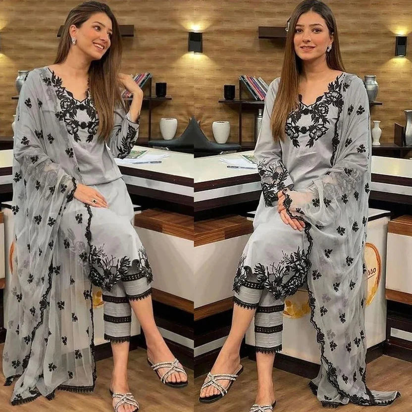 Lawn-3PC Embroidered Shirt with Chiffon Embroidered Dupatta-5138
