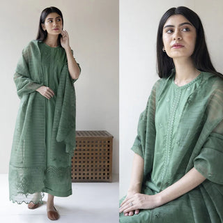 Dhanak-3PC Embroidered Shirt With Organza Embroidered Dupatta-140