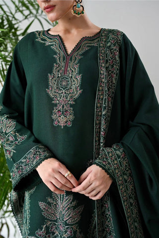 Dhanak-3PC Embroidered Shirt with Dhanak Embroidered Shawl - 3523